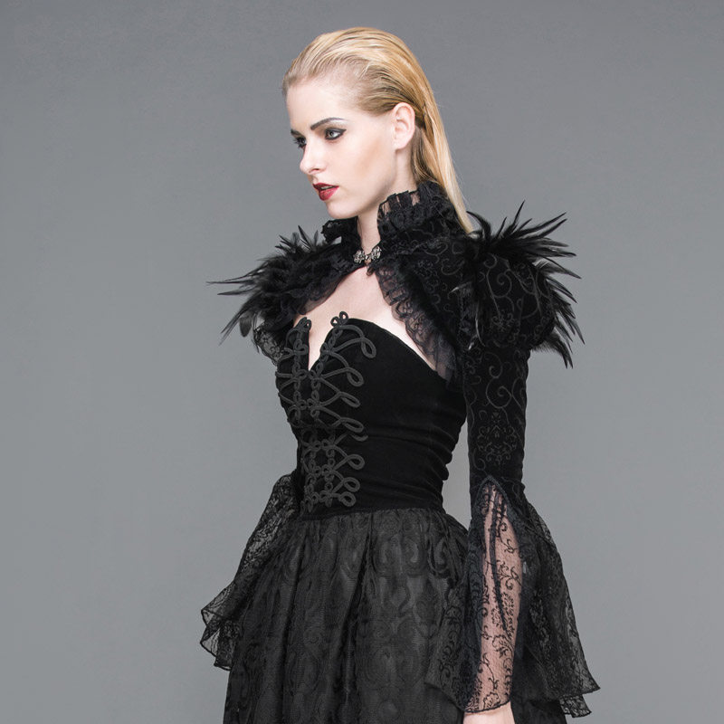 devilfashion恶魔时尚女装暗黑哥特风中中世纪宫廷羽毛短外套