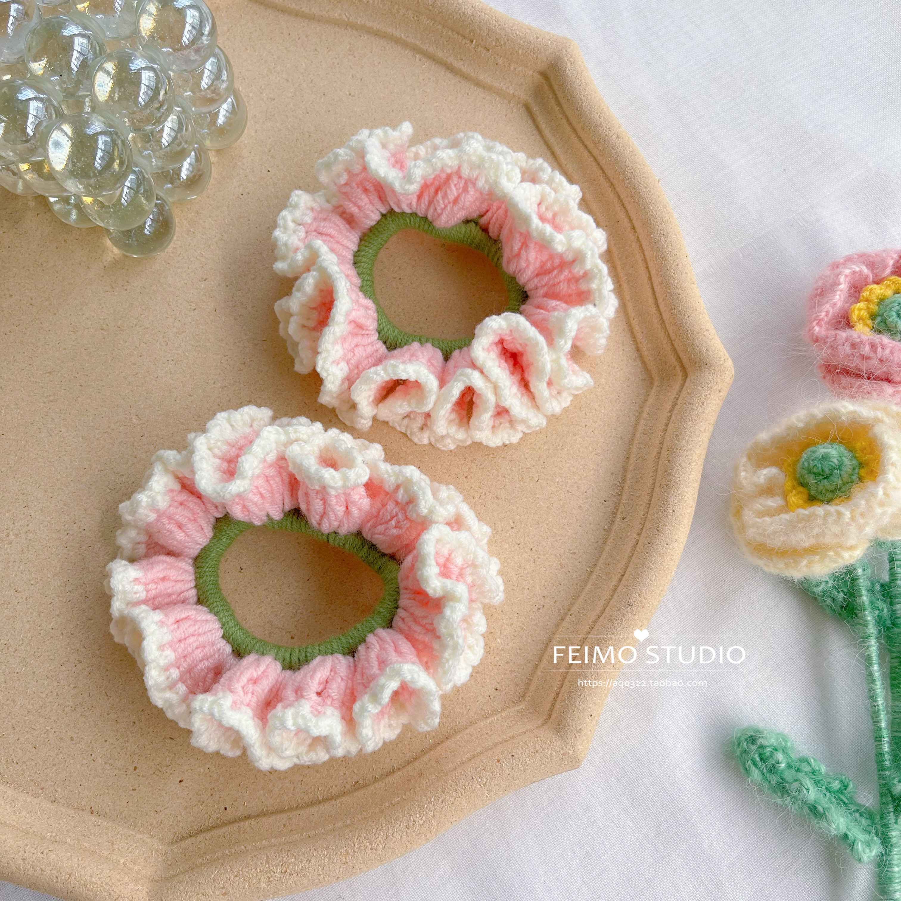 秋冬新款甜美虞书手工毛线编织发圈两个人的发饰