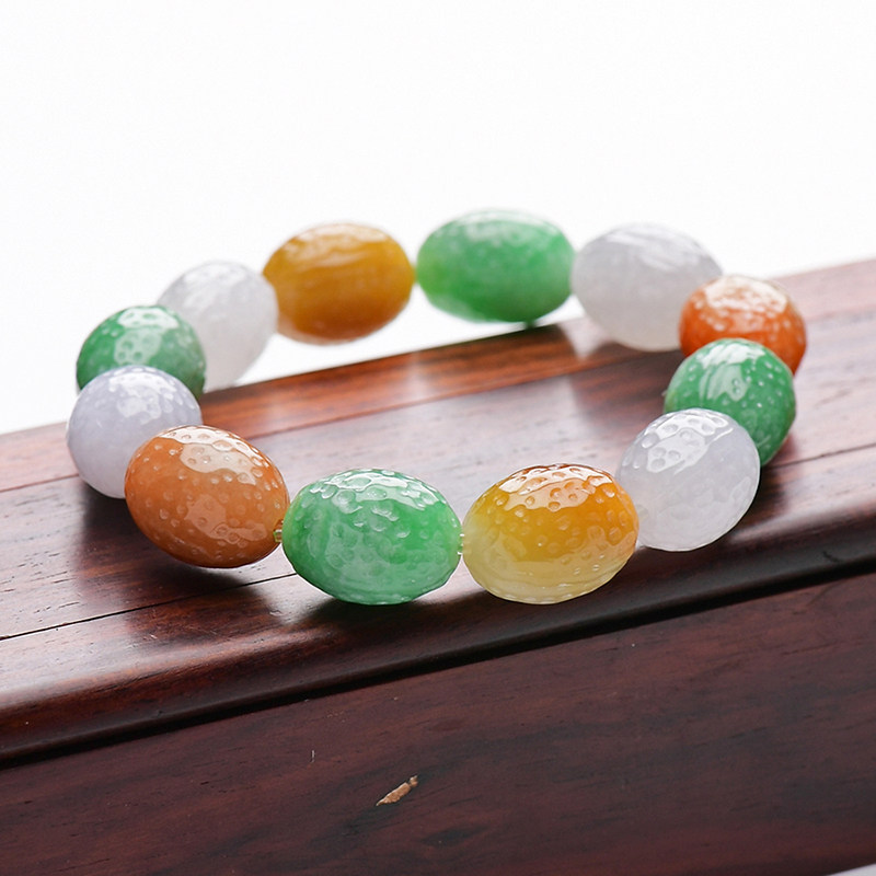 缅甸玉手四色福禄寿天然手链四彩翡翠正品老坑手链