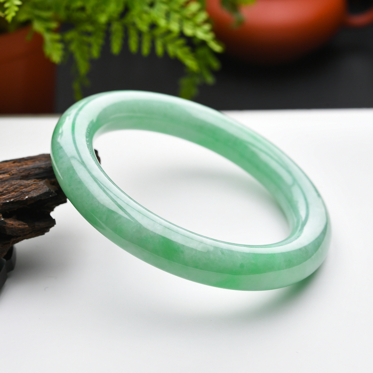 印象s11-715圆条翡翠手镯天然豆绿玉镯56.9mm缅甸手饰