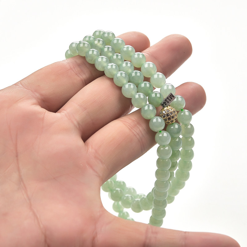 翡翠淡绿项链印象m1144冰种珠链缅甸玉石珠串颈饰