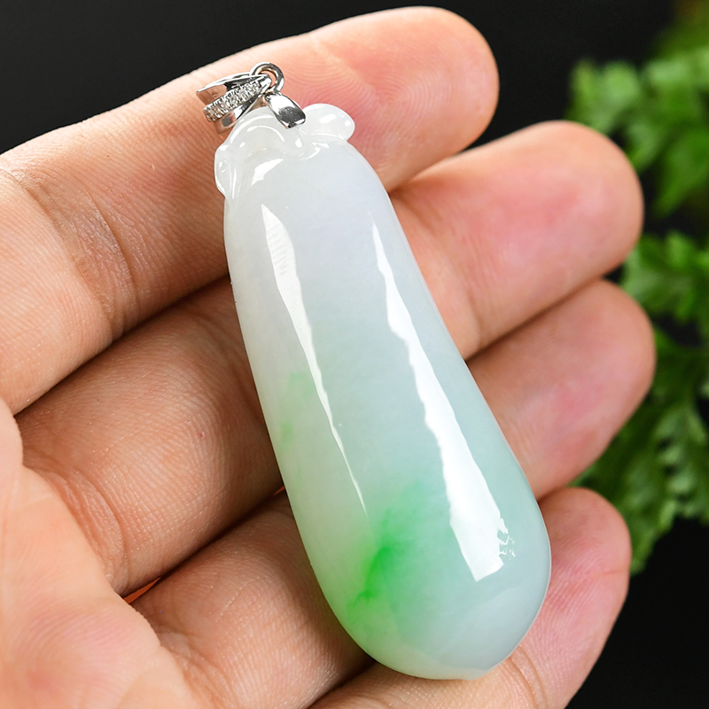 阳绿玉冰种天然缅甸吊坠带扣福瓜翡翠新品m2049颈饰