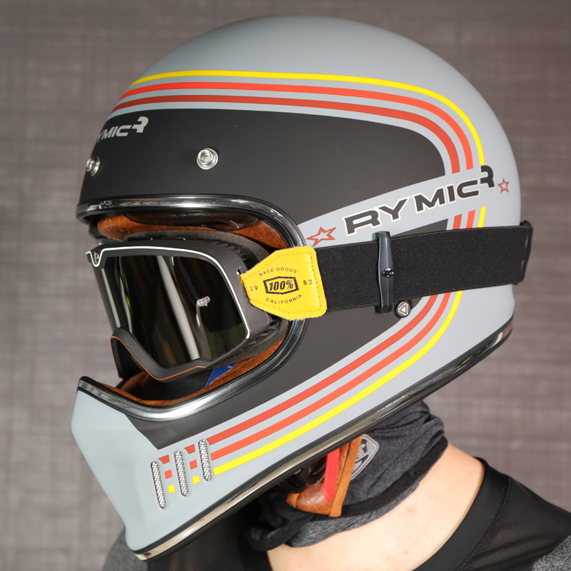 rymic摩托车机车四季成人男女复古风镜头盔帽檐摩托车头盔