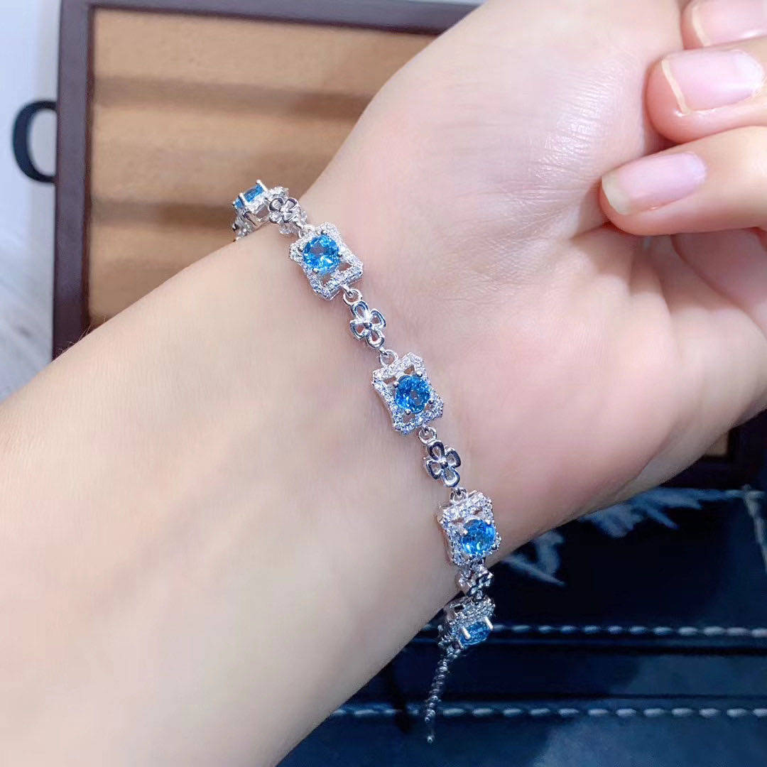 天然托帕石手链精工镶嵌金银首饰彩宝红蓝蓝宝石手饰