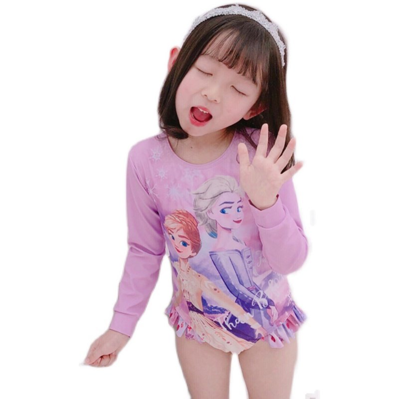 小女孩泳衣长袖连体女童冰雪奇缘缘公主儿童走秀儿童泳衣