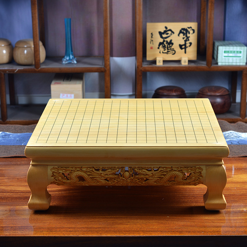 棋桌弈流桧木棋墩双龙戏珠雕花实木围棋棋盘围棋