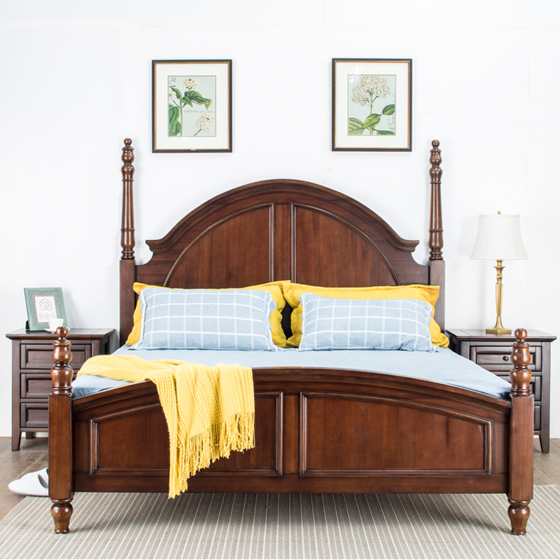 木朵朵床头米主x22米雕花美式高床头定制原木实木床