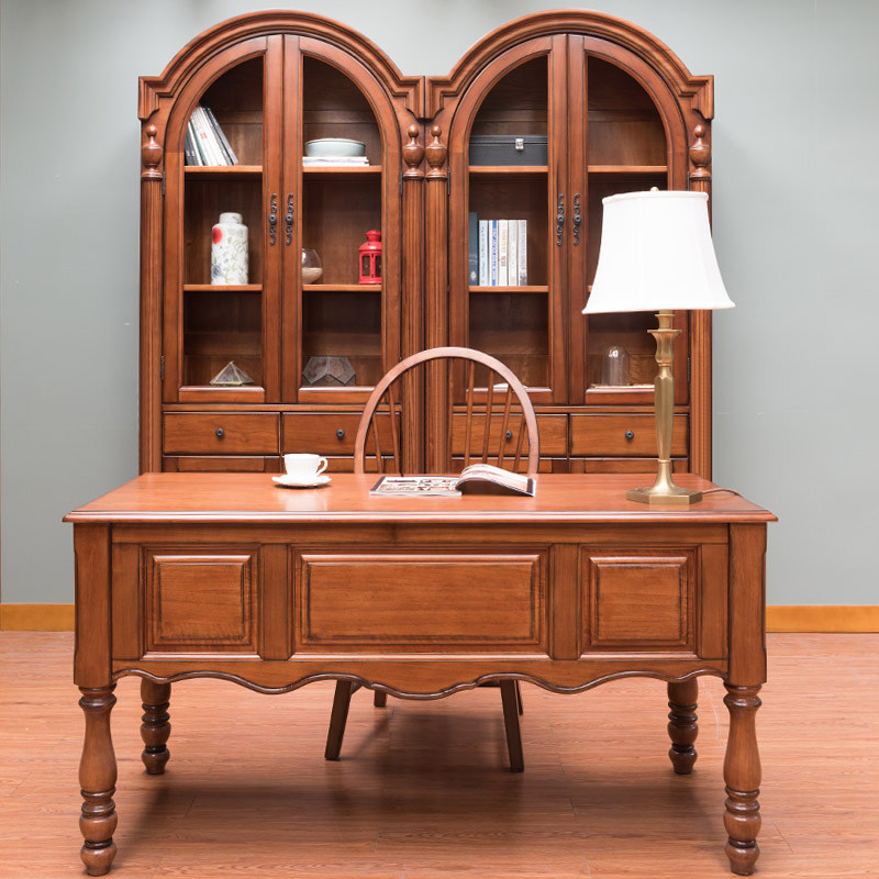木朵朵家具欧式实木书柜玻璃门酒柜雕花全屋定制原木单个书柜
