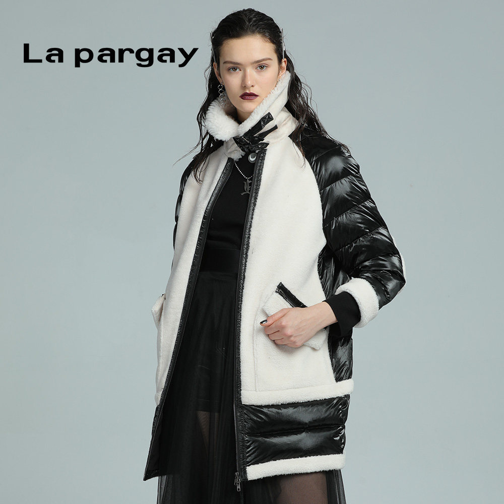 lapargay纳帕佳新款女装冬季黑色保暖长袖羽绒服休闲羽绒服