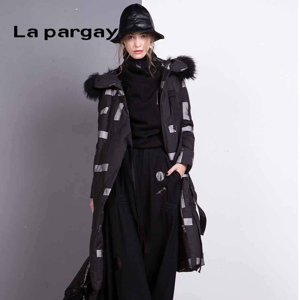 lapargay纳帕纳帕佳佳新款冬大衣保暖外套撞色不规则羽绒服