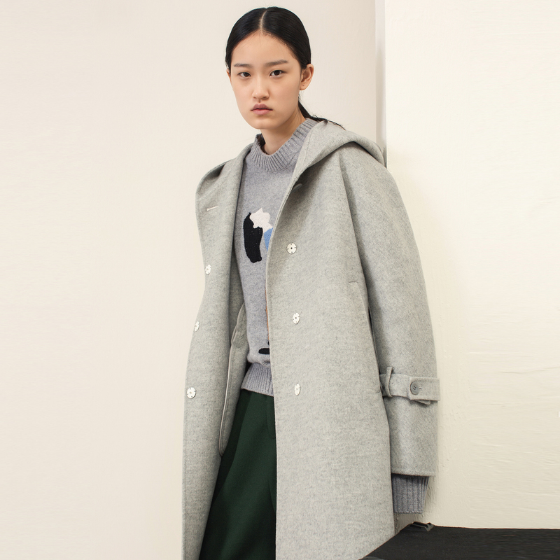 旗舰店官网2020冬季新款连帽羊绒大衣女中中长毛呢外套