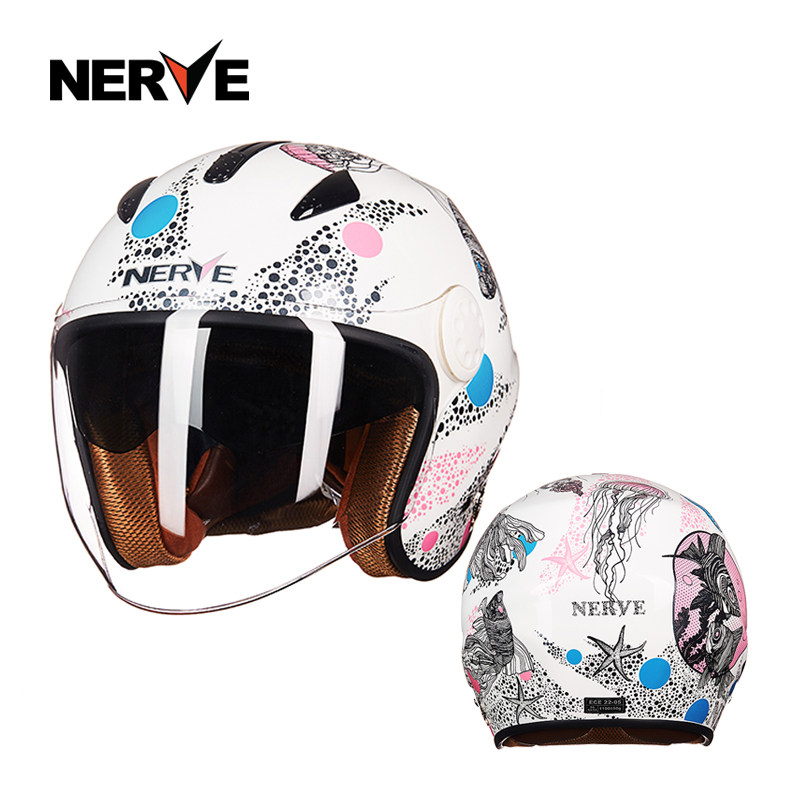 nerve涅夫玻纤维摩托车头盔男女半盔电动机车冬季保暖四季冬季