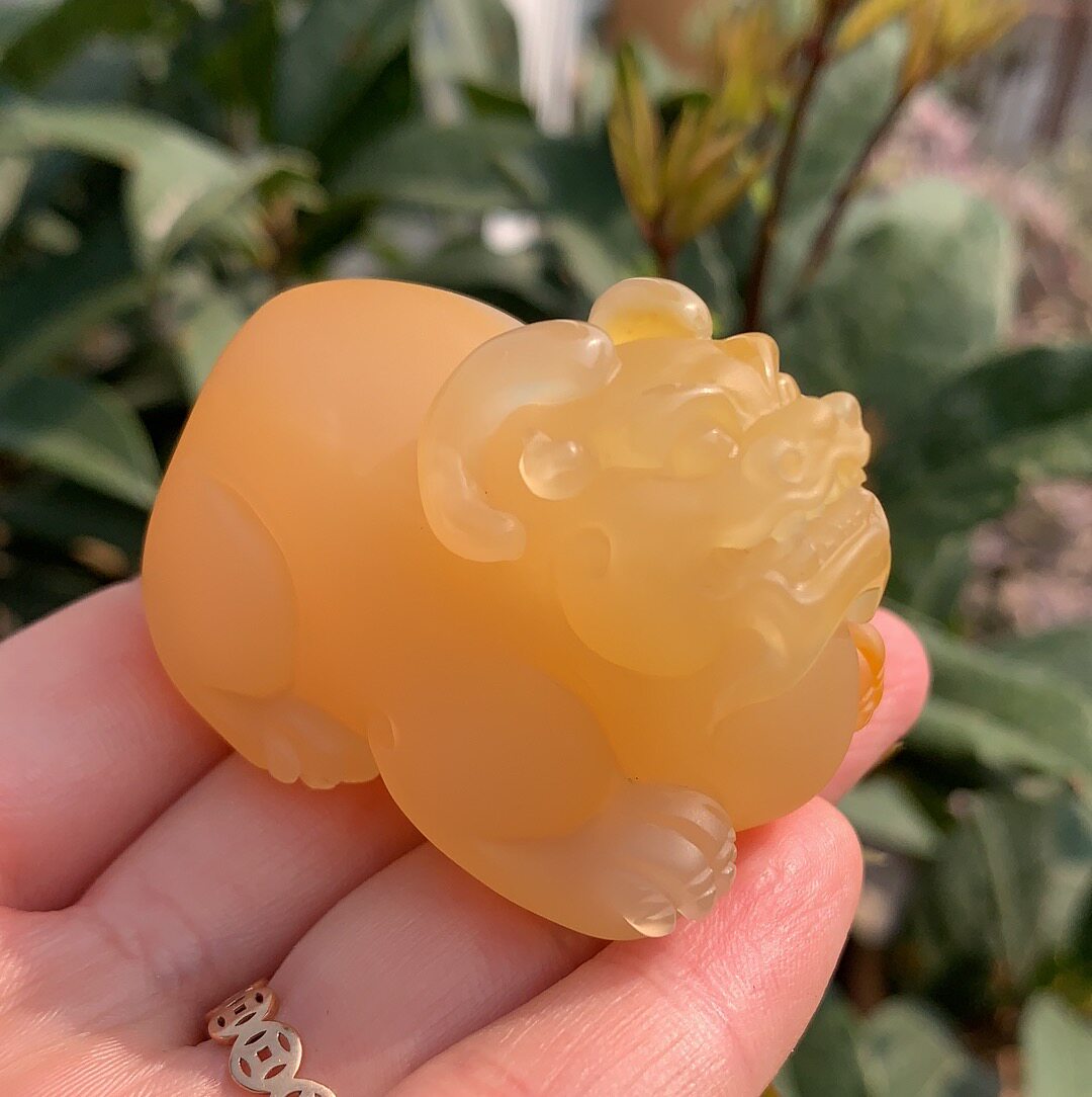 杨玉家天然黄龙玉小黑山冰种水黄双角古兽貔貅手饰