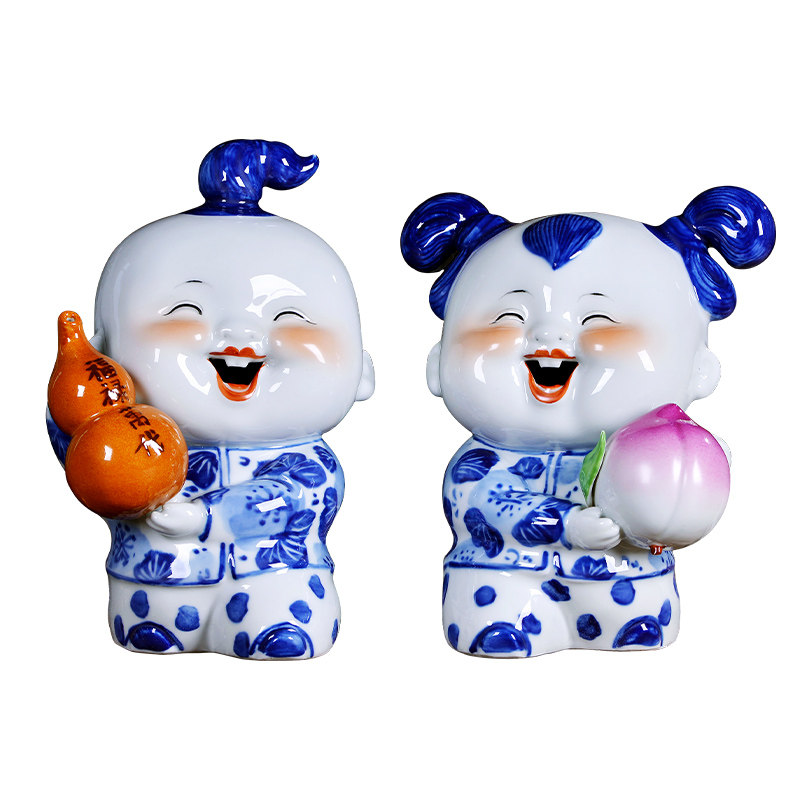 景德镇陶瓷器青花青花瓷瓷娃娃摆件喜庆礼物创意装饰品摆件