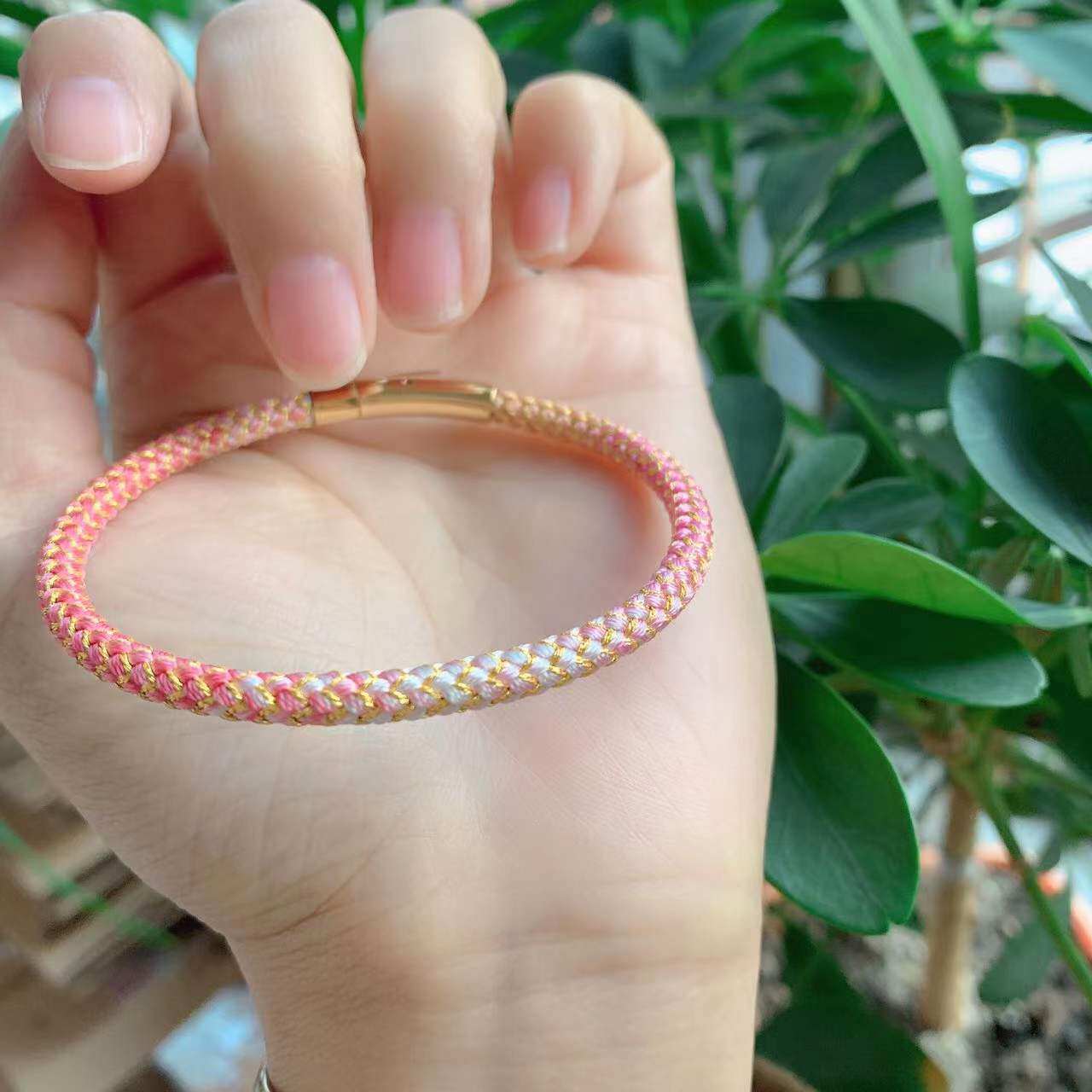 手工编织成品渐变粉色细圆龙鳞手绳锦鲤手环手链