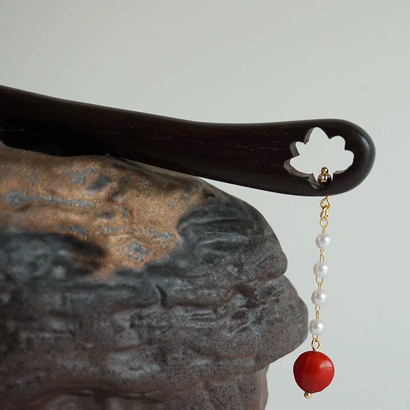 秋风原创发饰古典发簪盘发流苏红豆木簪风生发饰