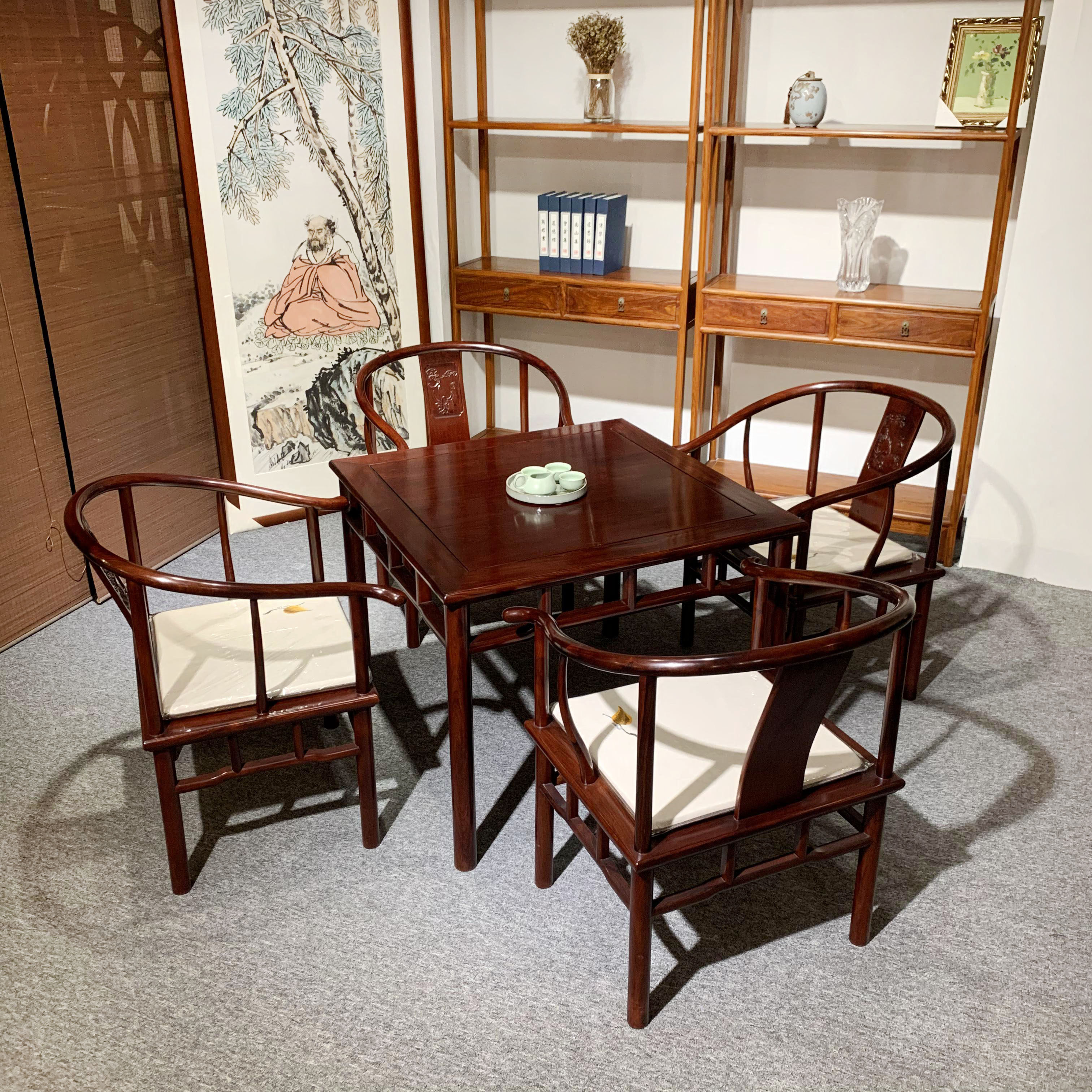 中式国标红酸枝卯榫红木茶台明清茶桌原木圈椅其它桌类