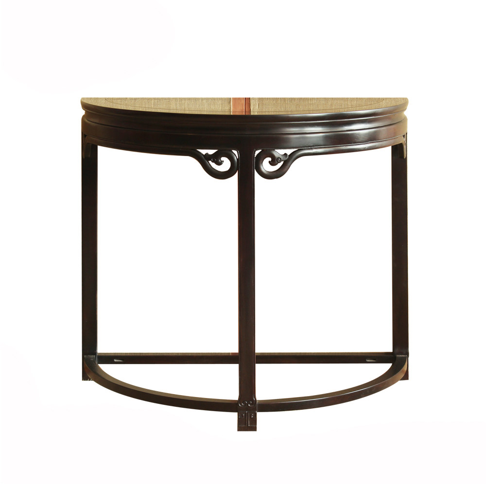 新中式客厅案台艺术红木玄关原木圆桌半圆明式玄关台