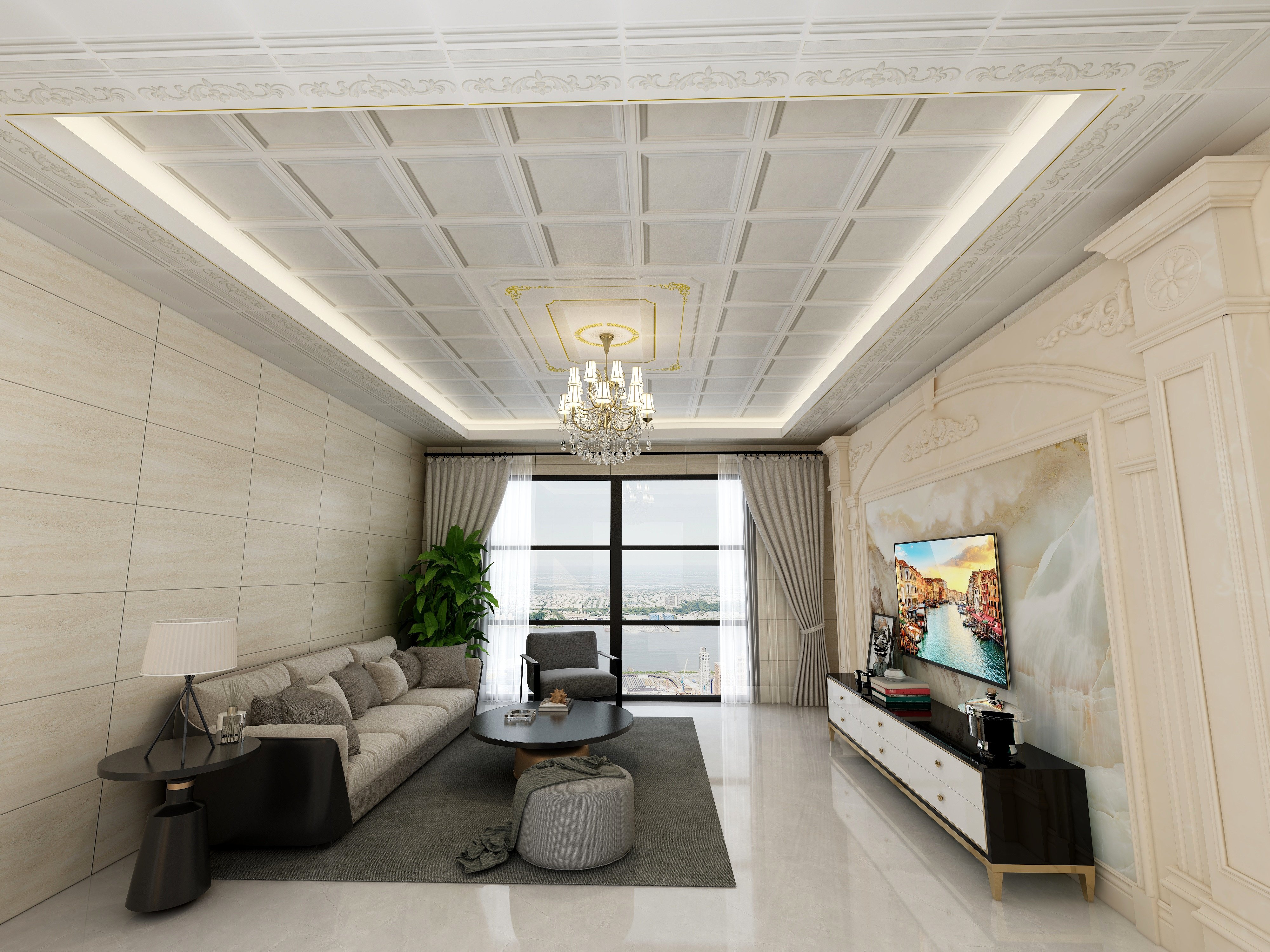 吊顶客厅集成二级全套欧式铝扣板45x45卧室天花板扣板模块