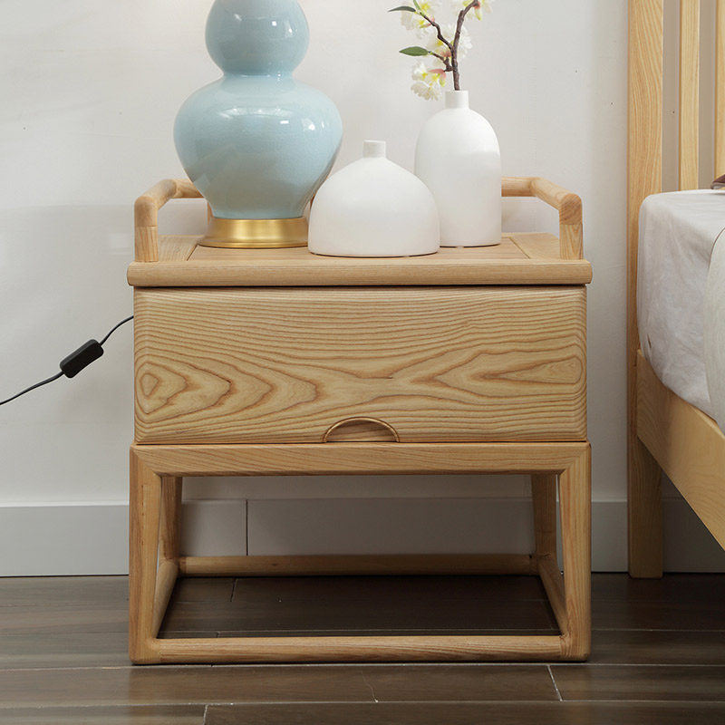 床头柜新中式中式原木白蜡木床收纳储物柜酒店民宿床头柜