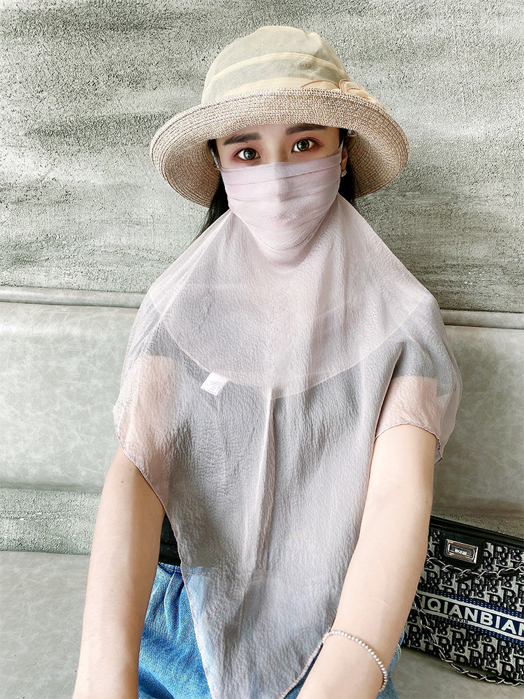 口罩新款防晒面纱夏季古风真丝蚕丝遮全脸薄款防晒面纱