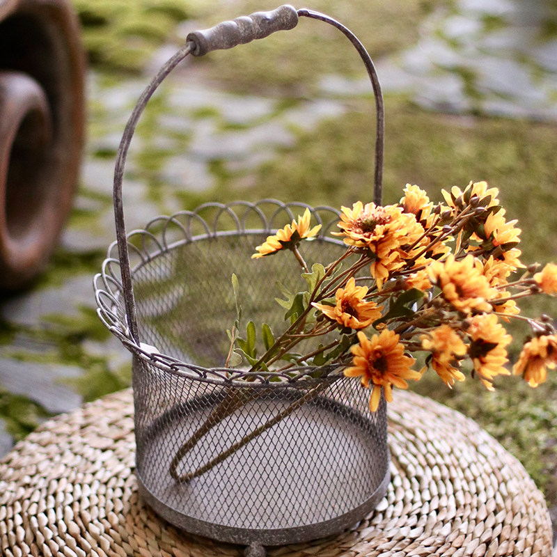 法式铁艺花盆花篮复古创意花器美式乡村花艺花篮