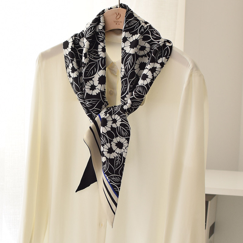 桑蚕蚕丝羊毛羊绒双面双层花朵围巾披肩长巾围巾