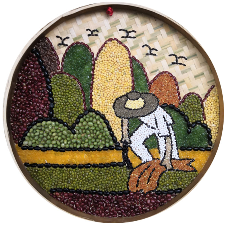 五谷杂粮贴画秋收丰收竹扁画成品幼儿园亲子手工粮食手工创意粘贴类