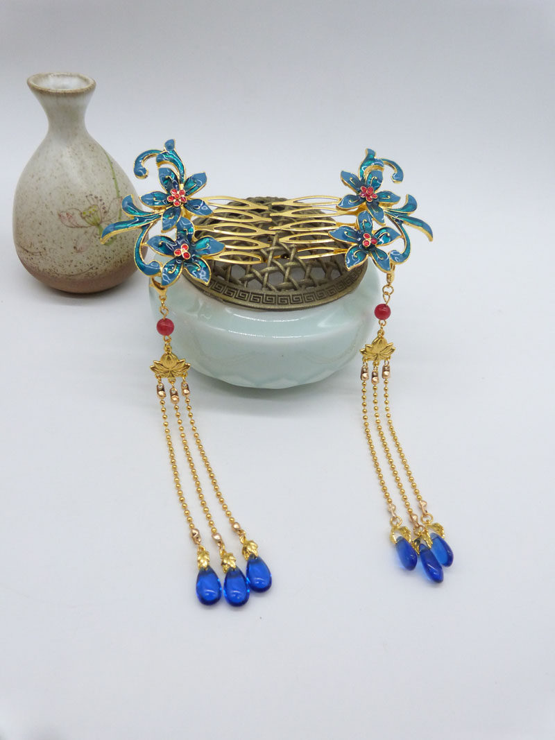 合金古风滴油仿烧琉璃水滴步摇流苏耳环