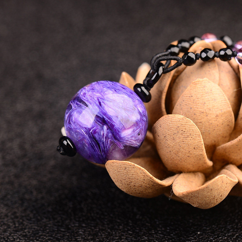 天然紫龙晶珠吊坠稀有老坑料查罗石单圆珠大龙项坠