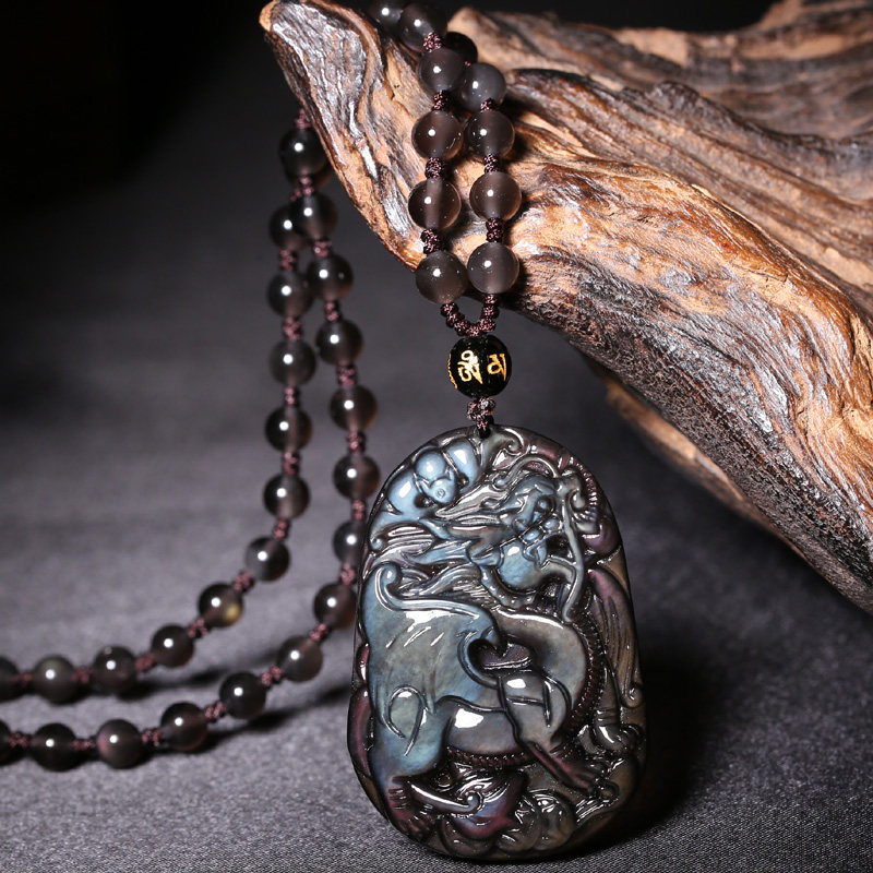 貔貅礼物蓝眼冰彩曜石飞天吊坠皮休项链男女项坠