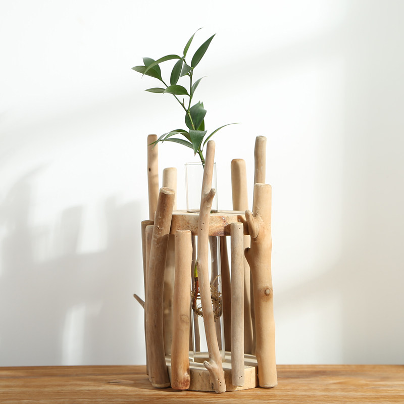 手工木质花盆摆件水培花器创意花瓶花插实木根雕