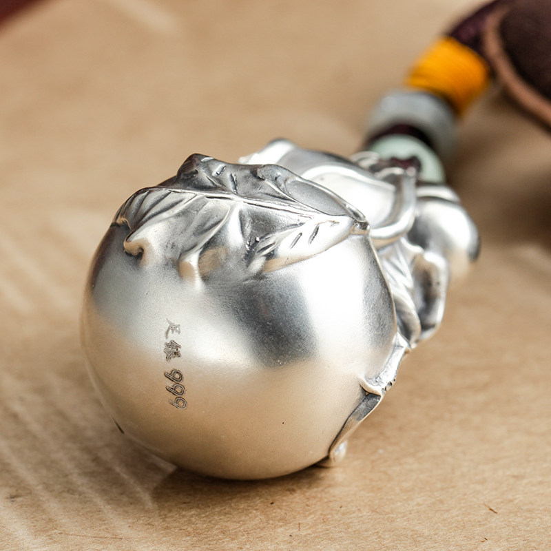 久溪银楼足银s999随身文玩葫芦纯银手把件男老人摆件