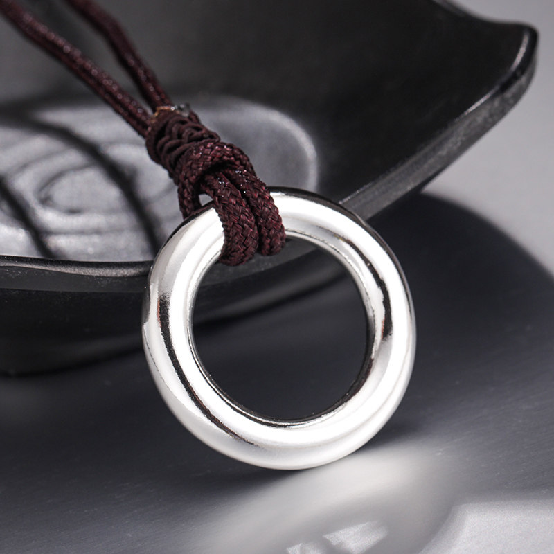 久溪银楼s999足银平安扣吊坠女款实心手工纯银项链项坠