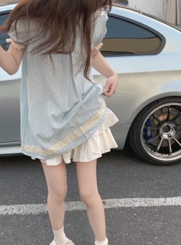 Summer Korean doll collar dress plaid dress and short skirt for women