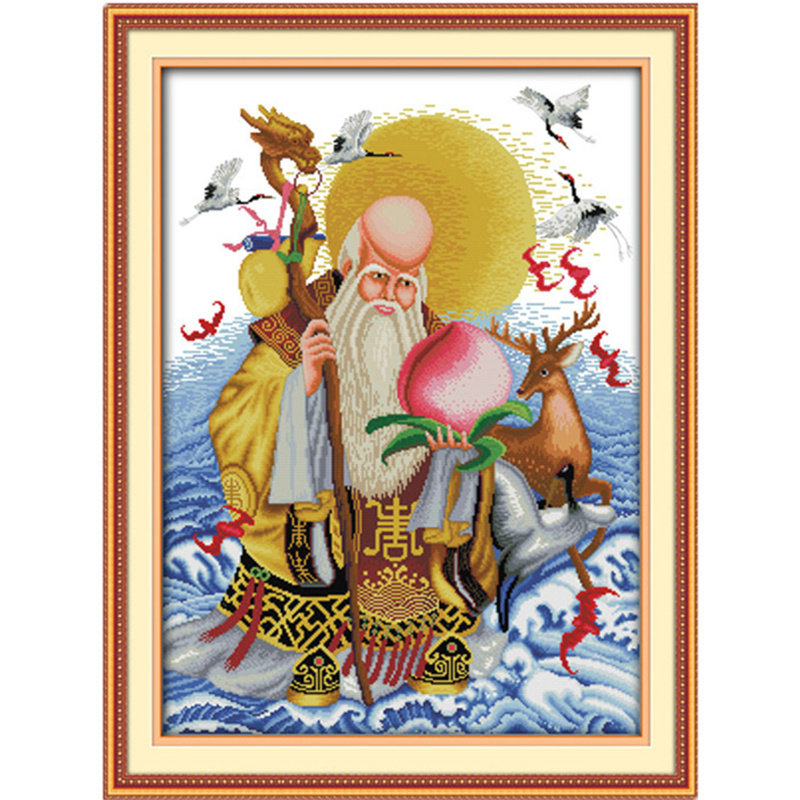 正常发货十字绣寿图新款寿星寿新款人物寿桃客厅中堂老寿星线绣的