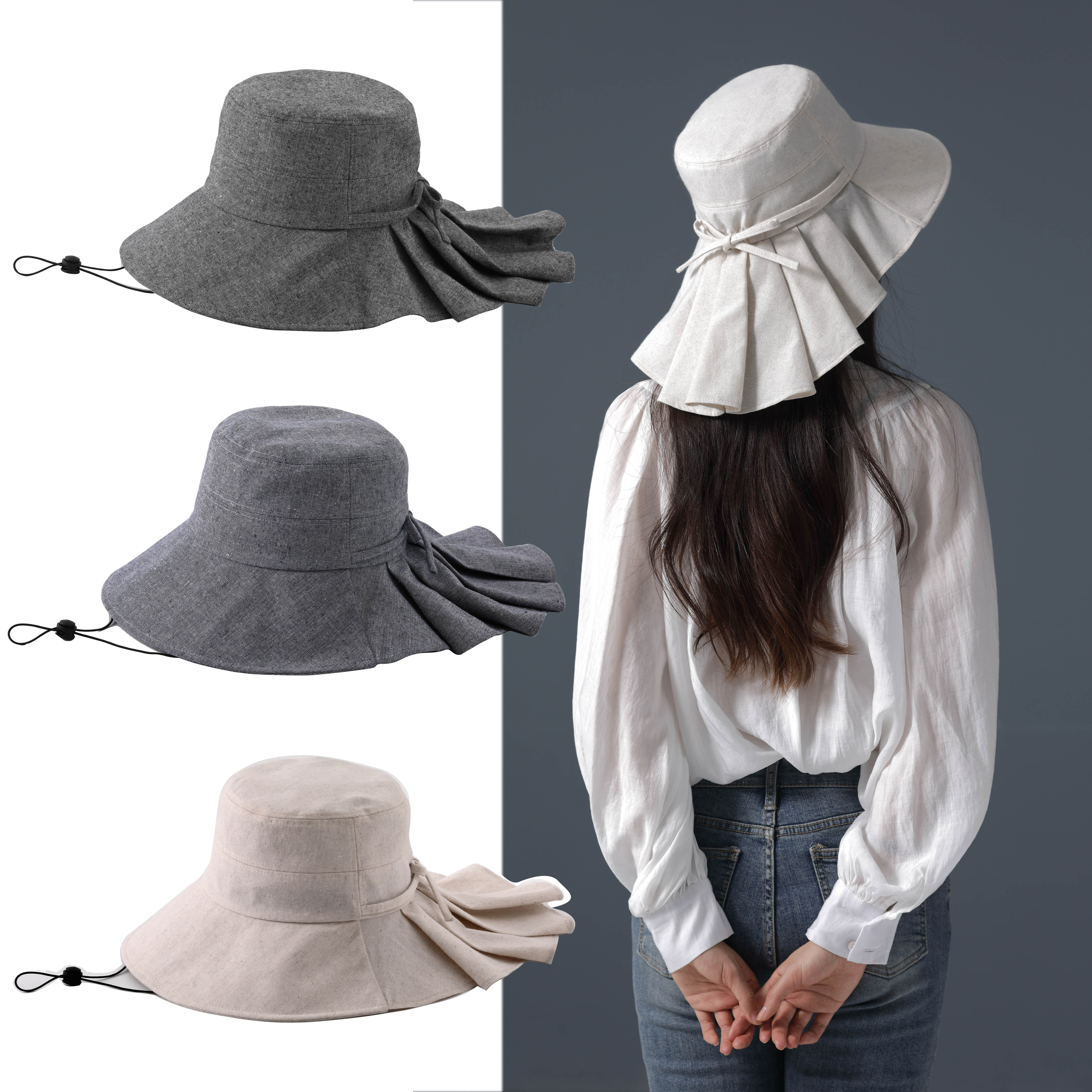 日本女帽太阳帽遮阳帽防紫外线披风风大帽沿upf50沙滩帽子