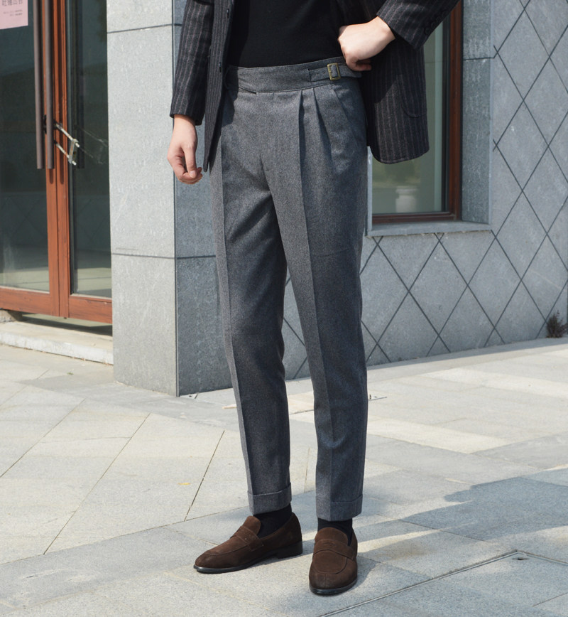 秋冬新款灰色法兰尼男士尔格gurkhapants休闲西裤西裤