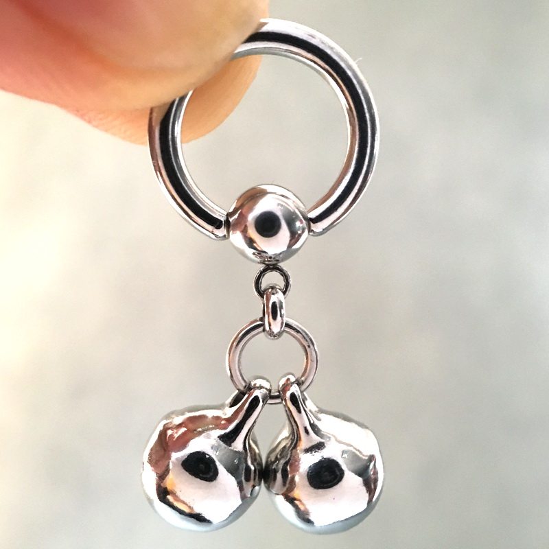 整体钛钢双铃铛横穿穿孔女阴环唇环性感穿刺饰品其它首饰