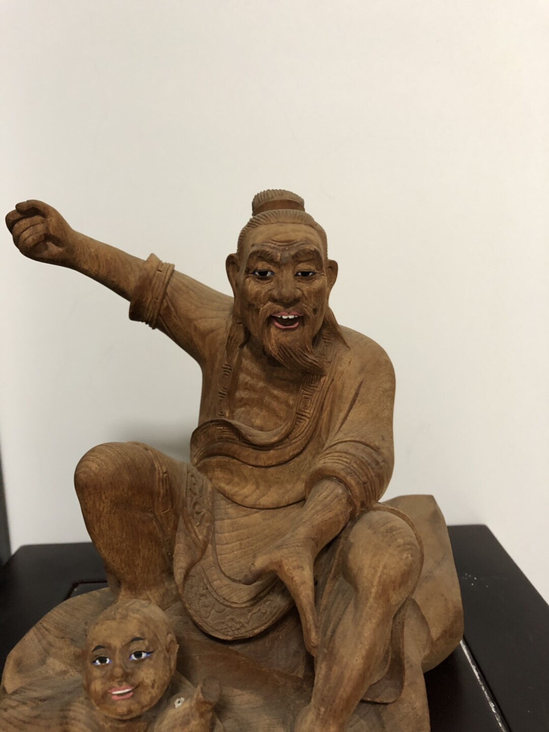 木雕姜太公钓鱼传统手工艺老师傅雕刻香樟樟木老料17厘米木雕