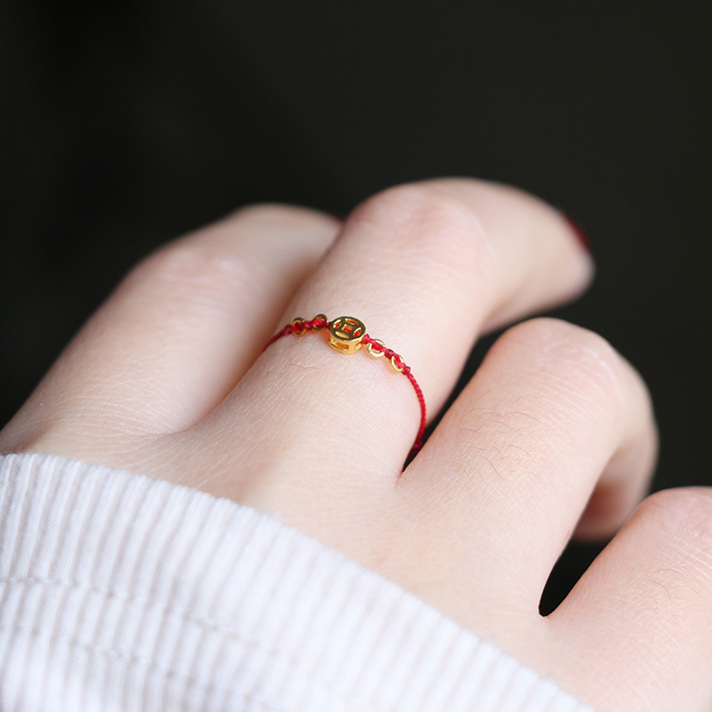 戒指小红书南庭玉黄金钱币发财足金编绳招财定价黄金戒指