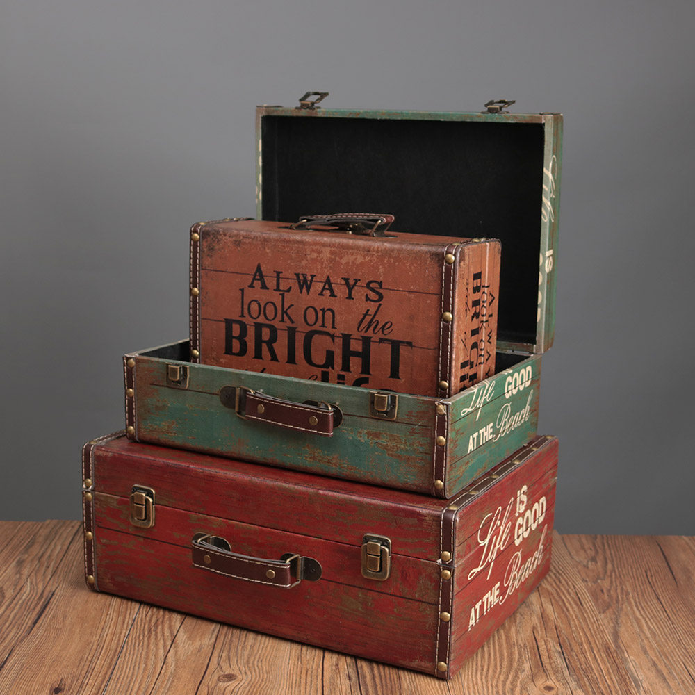 欧式复古手提箱储物木箱箱子收纳老式皮箱摄影摆件