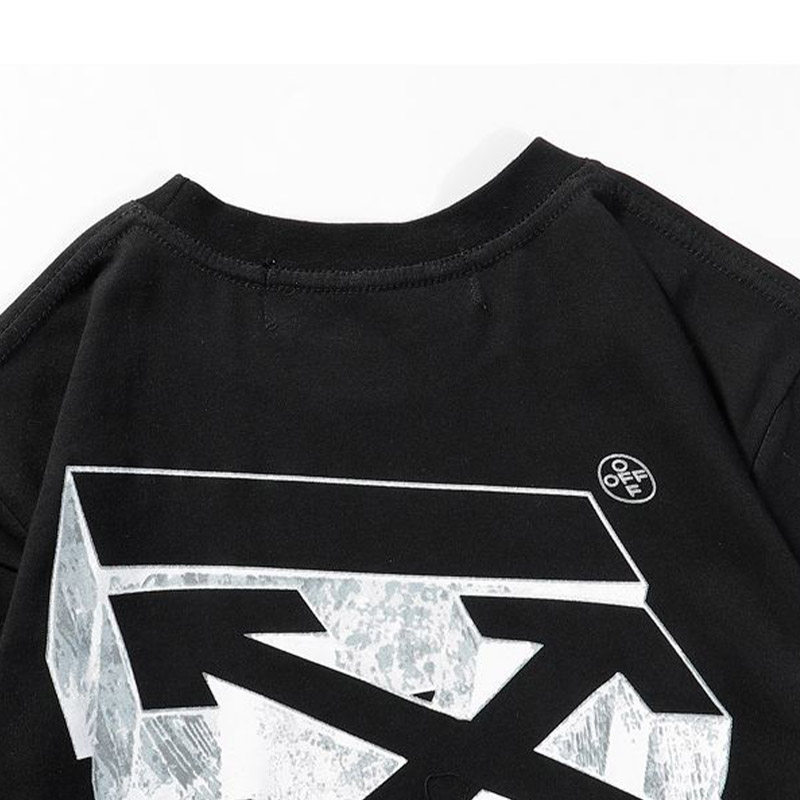 2020新款off潮牌ow不规则图案竖中指印花white男女款情侣短袖t恤