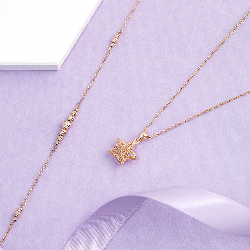 项链六福珠宝车花圆珠彩金18k金项链吊坠套链定价颈饰