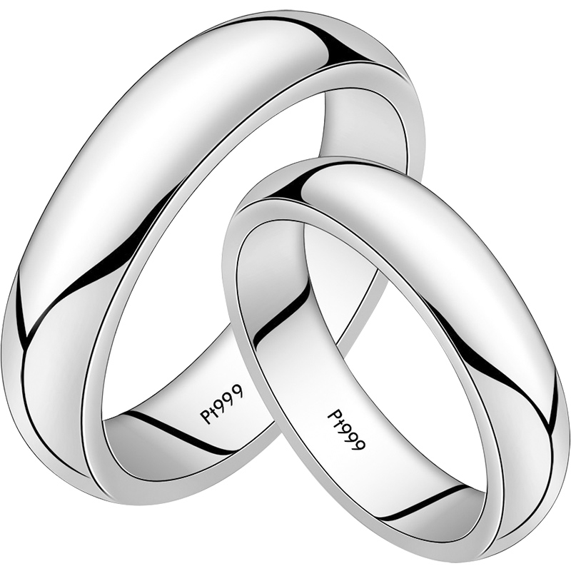 铂金戒指男款pt999纯白白金结婚情侣男女光面手饰