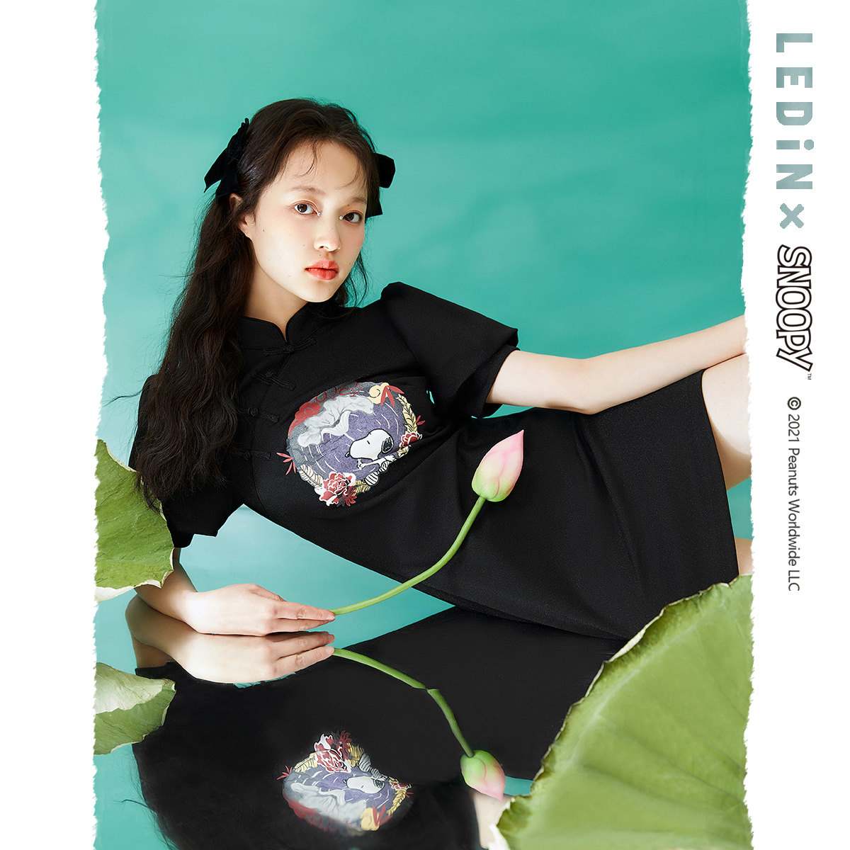 连衣裙史努比联名乐町国风春季新款2021女装盘旗袍连衣裙