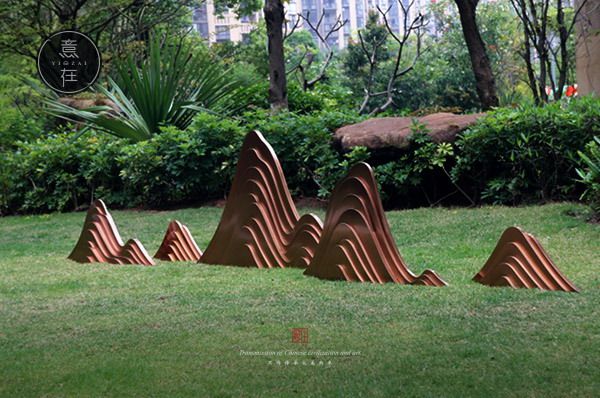 定制不锈钢铁艺假山雕塑户外庭院新中式金属枯山水售楼处水景摆件-mc