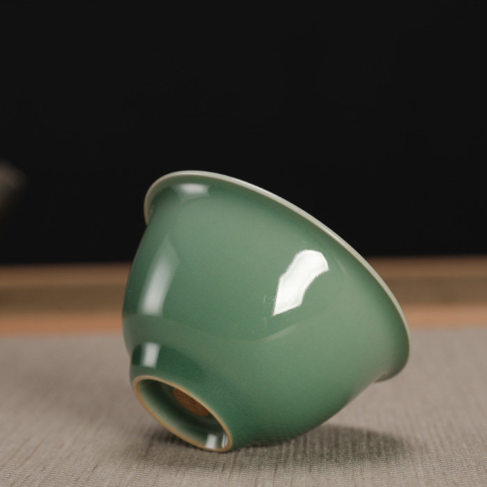 龙泉青瓷刘昌庭手工手工制制作弟窑梅子青茶茶杯主人茶杯