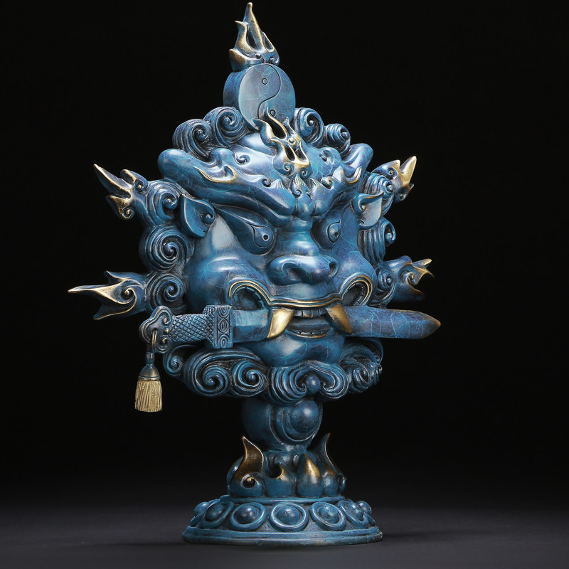 善缘吞口全铜狮咬剑铜狮头摆件兽头睚眦摆件