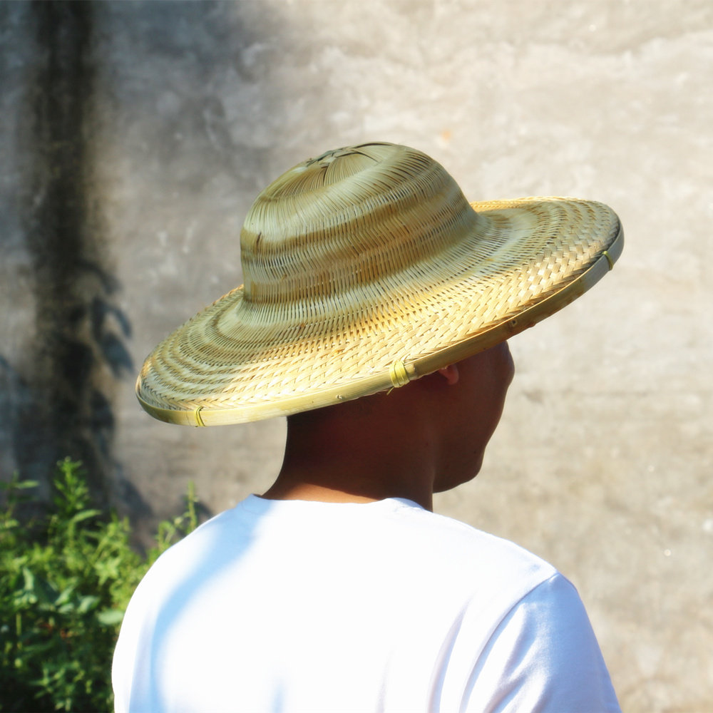 竹编草帽防雨中山40cm手工斗笠大沿遮阳帽户外帽子